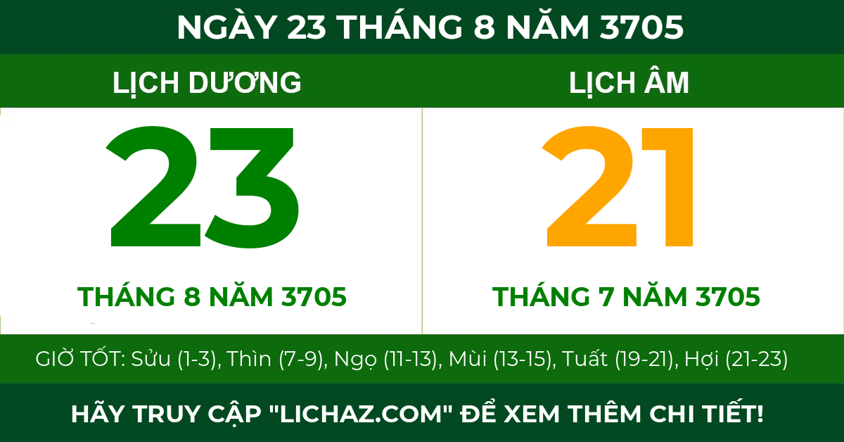 lịch âm ngày 23 tháng 8 năm 3705