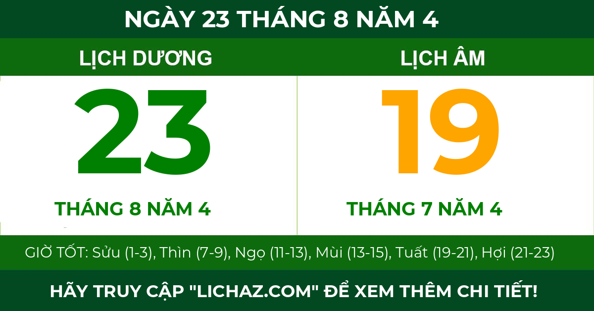 lịch âm ngày 23 tháng 8 năm 4