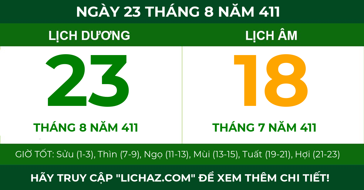 lịch âm ngày 23 tháng 8 năm 411