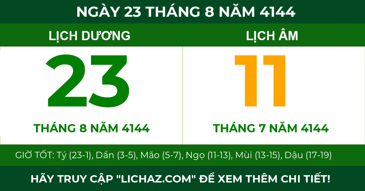 lịch âm ngày 23 tháng 8 năm 4144