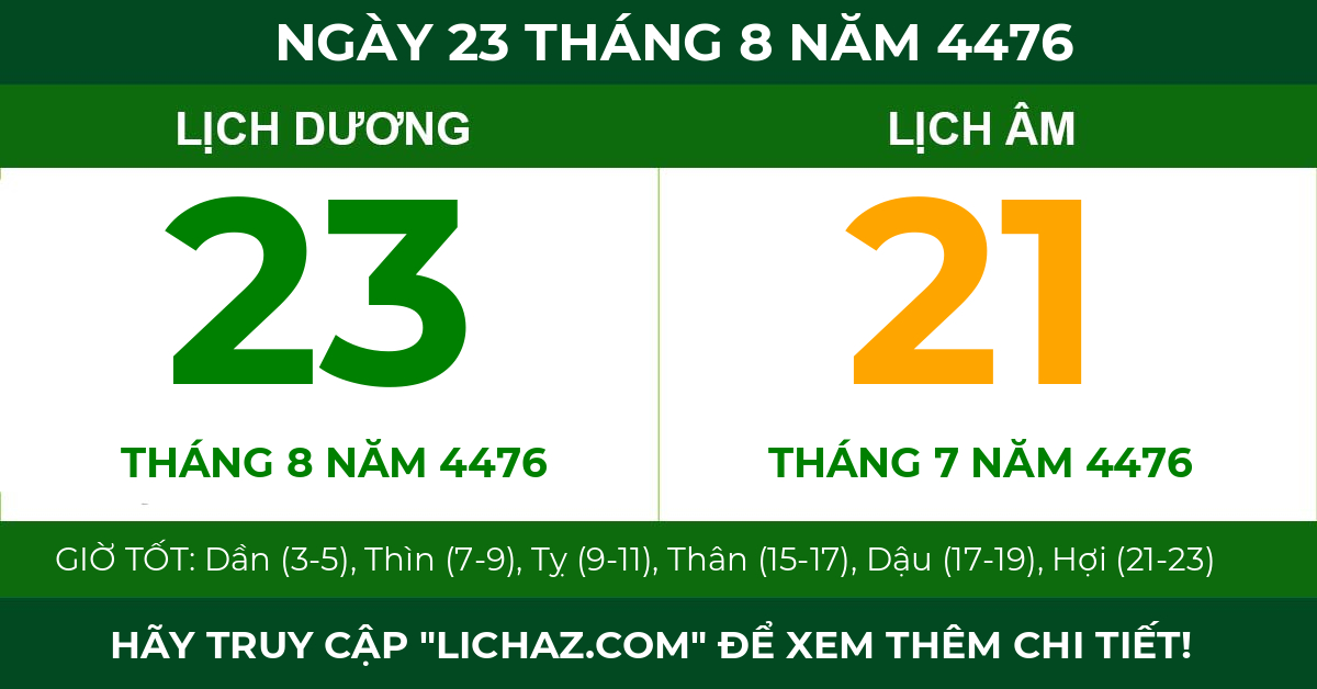 lịch âm ngày 23 tháng 8 năm 4476