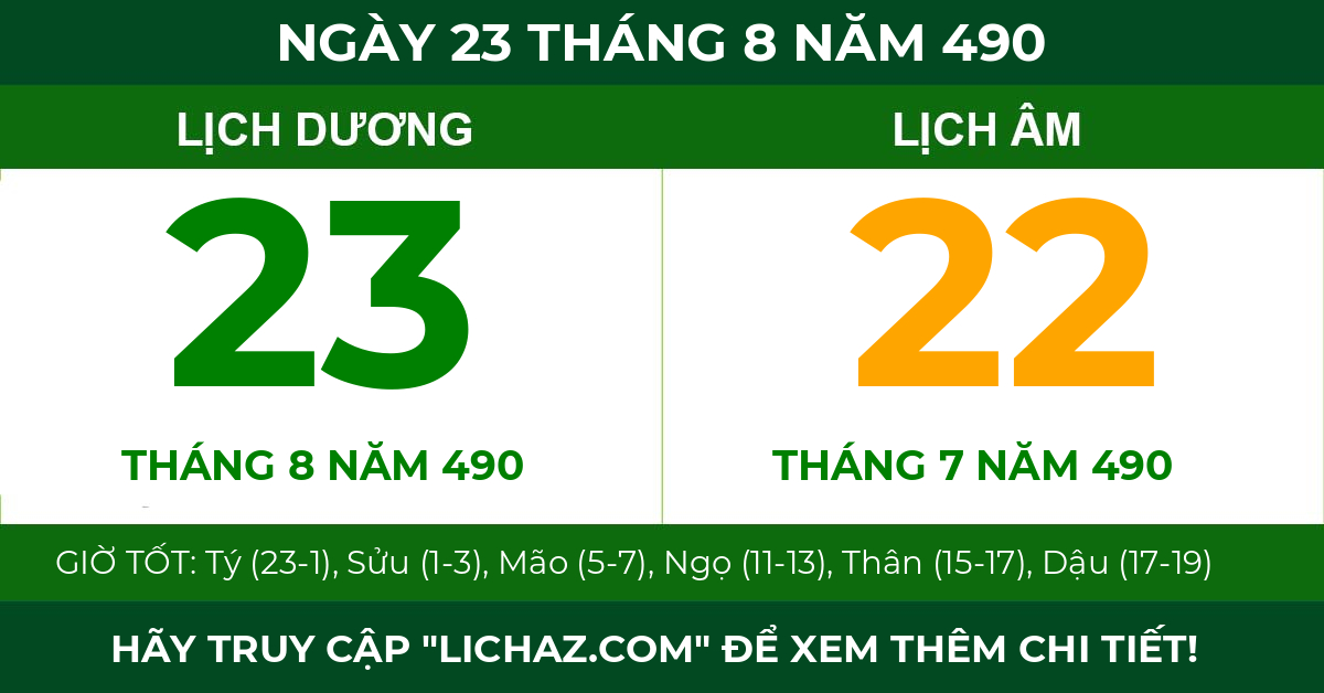 lịch âm ngày 23 tháng 8 năm 490