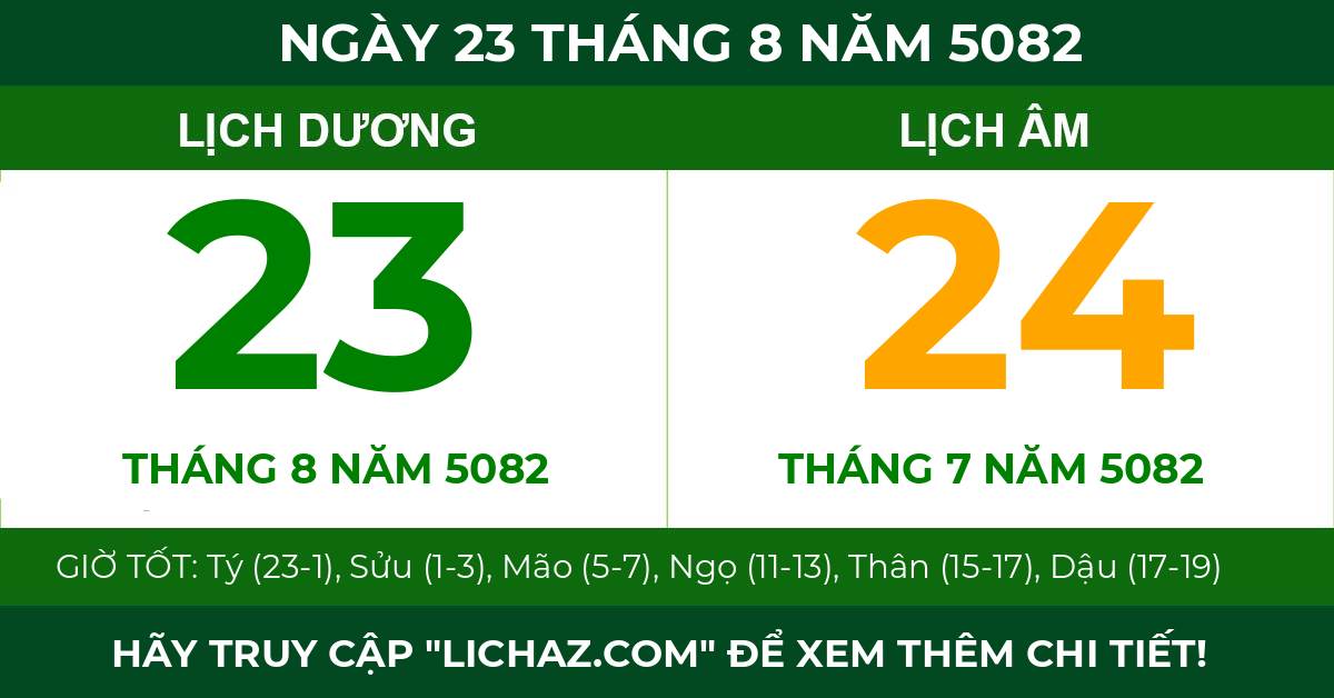 lịch âm ngày 23 tháng 8 năm 5082