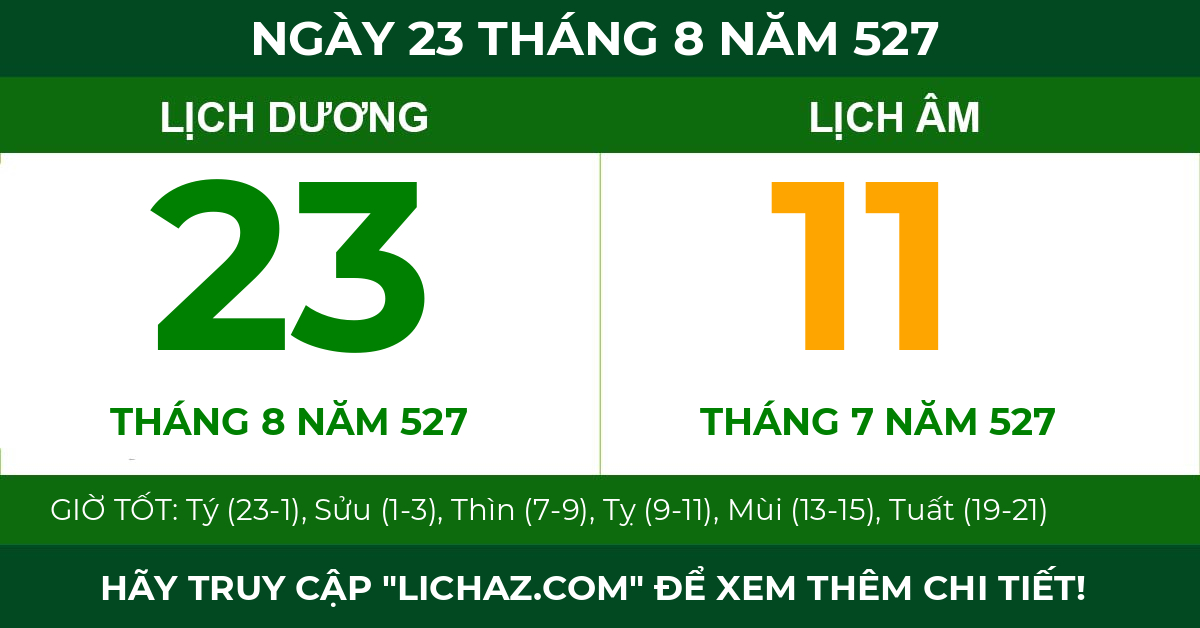 lịch âm ngày 23 tháng 8 năm 527