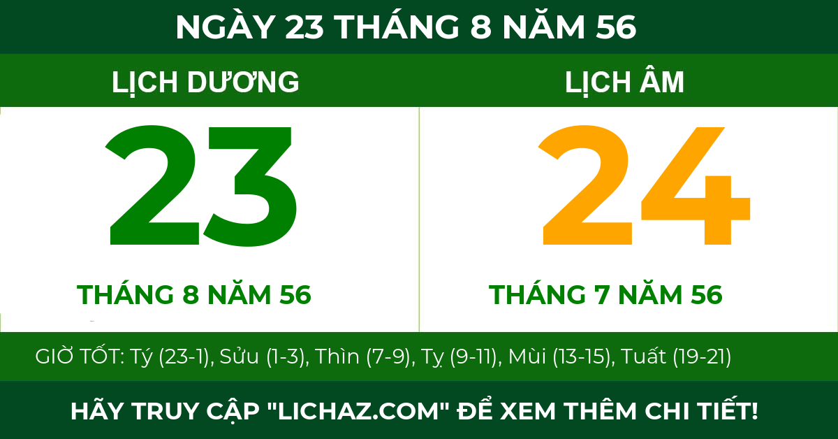 lịch âm ngày 23 tháng 8 năm 56