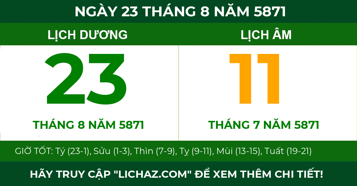 lịch âm ngày 23 tháng 8 năm 5871