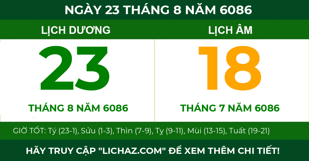 lịch âm ngày 23 tháng 8 năm 6086