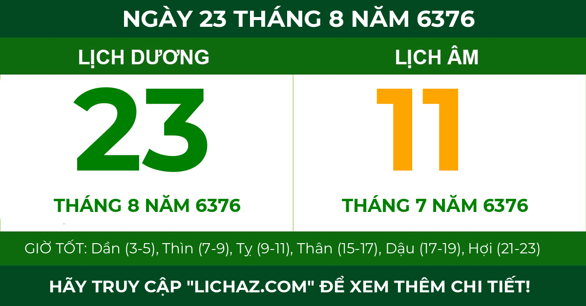 lịch âm ngày 23 tháng 8 năm 6376