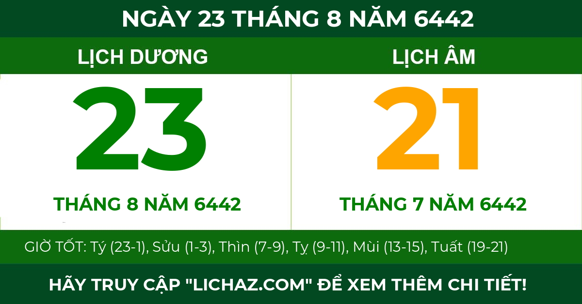 lịch âm ngày 23 tháng 8 năm 6442