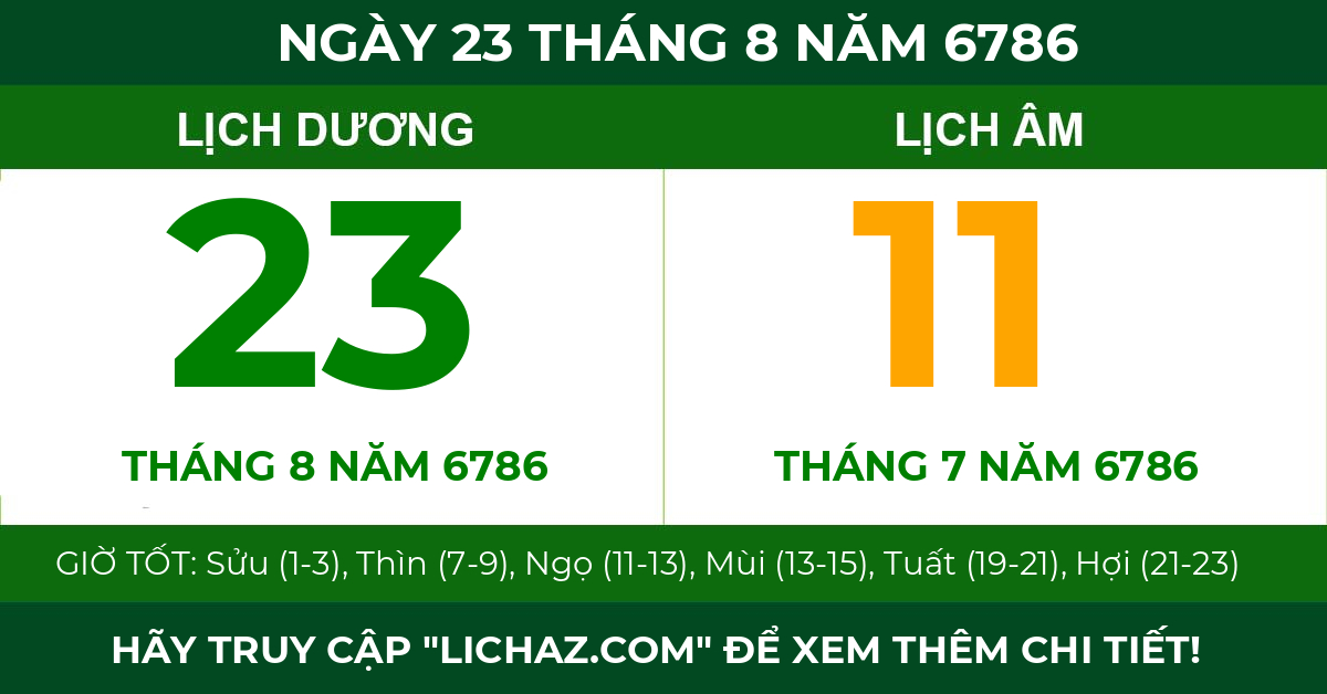 lịch âm ngày 23 tháng 8 năm 6786