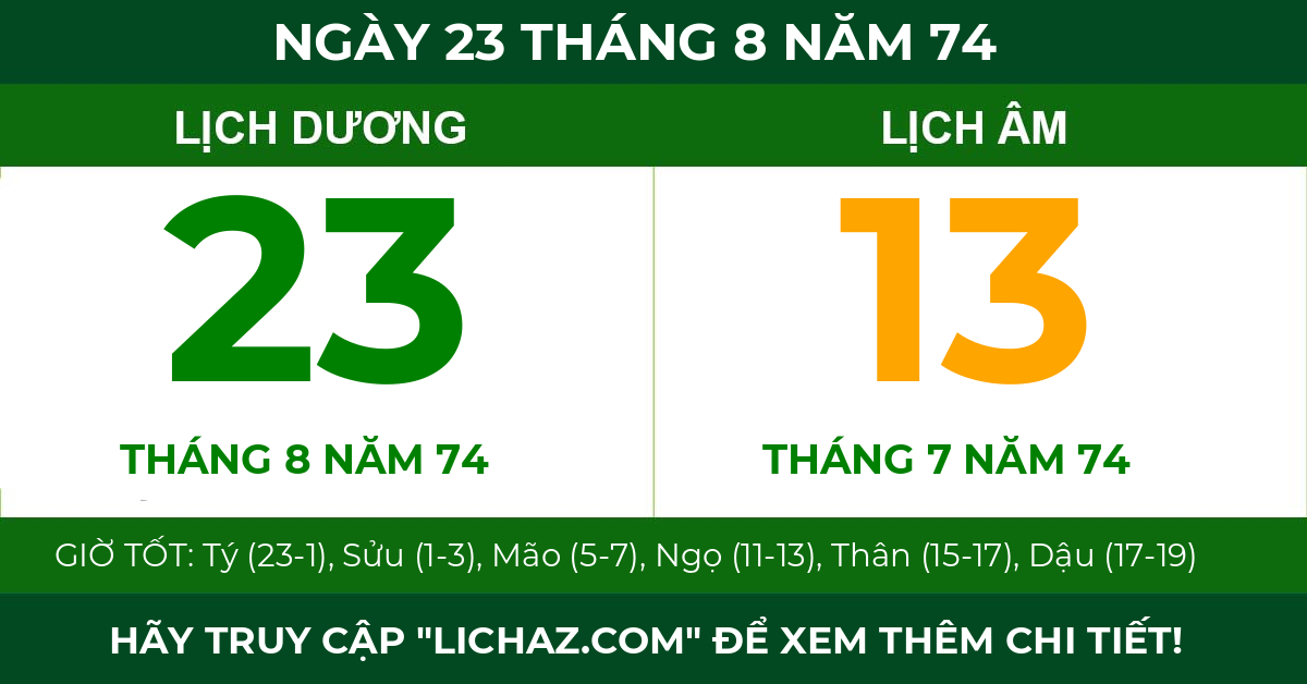 lịch âm ngày 23 tháng 8 năm 74