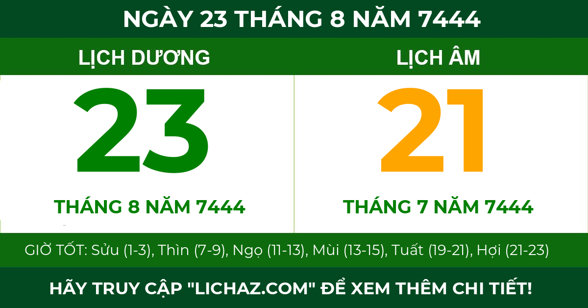 lịch âm ngày 23 tháng 8 năm 7444