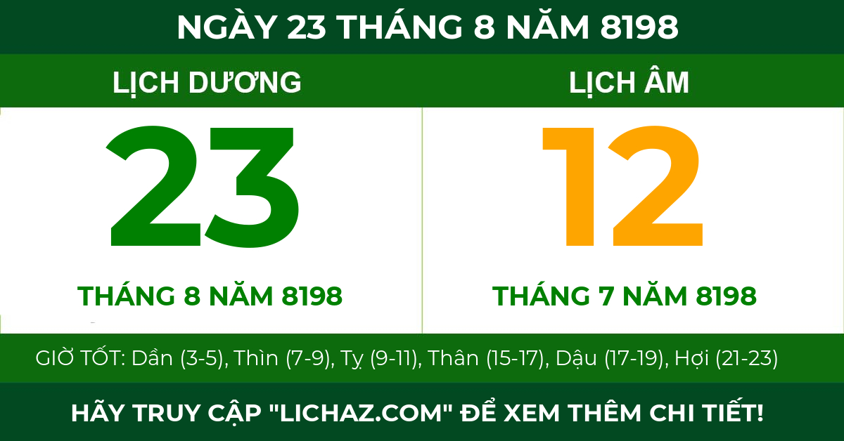 lịch âm ngày 23 tháng 8 năm 8198