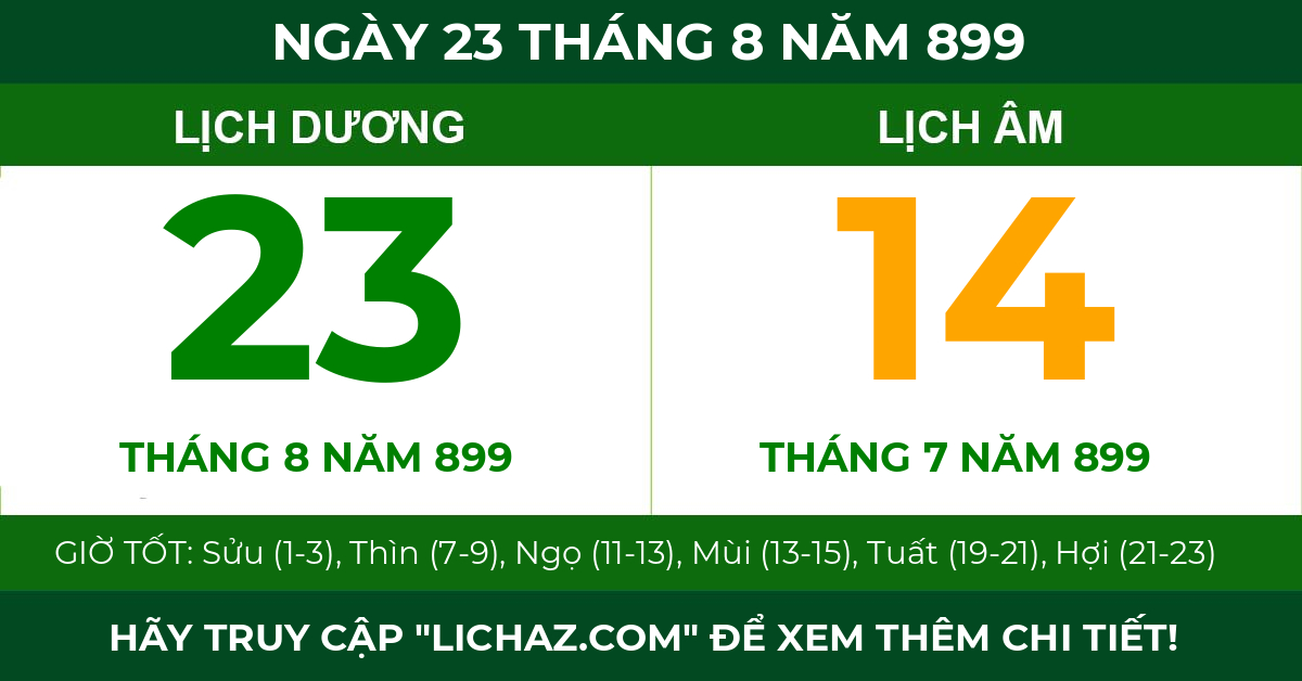 lịch âm ngày 23 tháng 8 năm 899