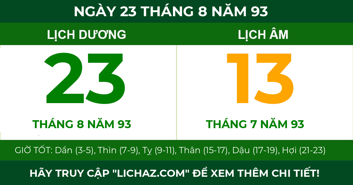 lịch âm ngày 23 tháng 8 năm 93