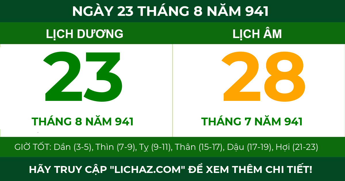 lịch âm ngày 23 tháng 8 năm 941
