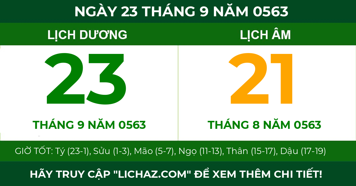 lịch âm ngày 23 tháng 9 năm 0563