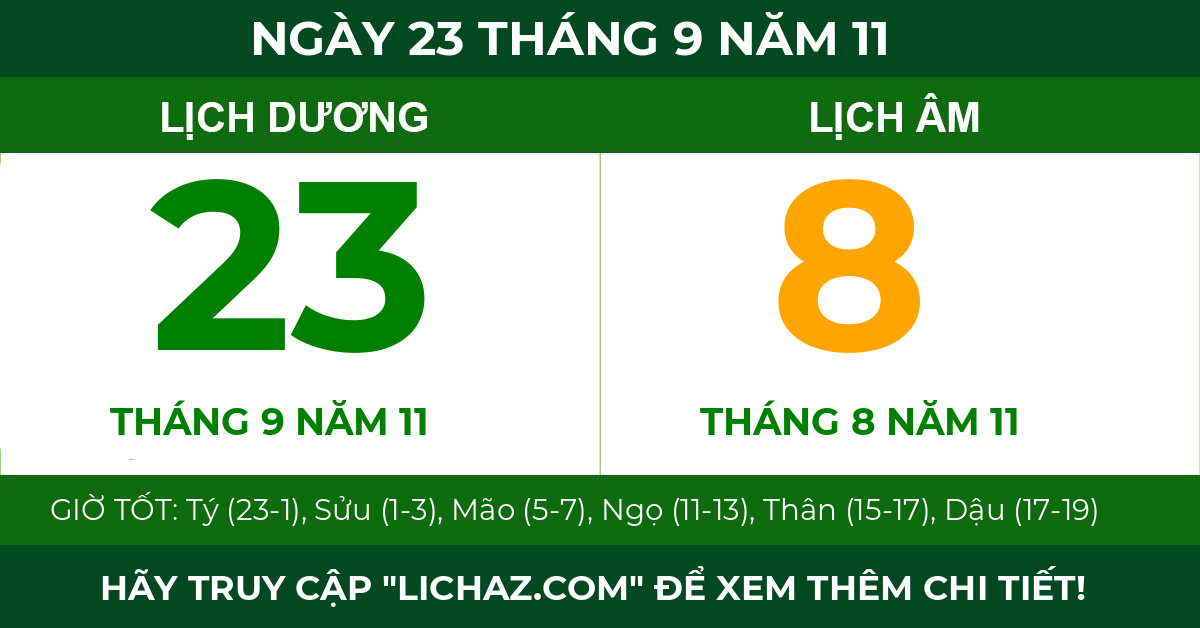 lịch âm ngày 23 tháng 9 năm 11