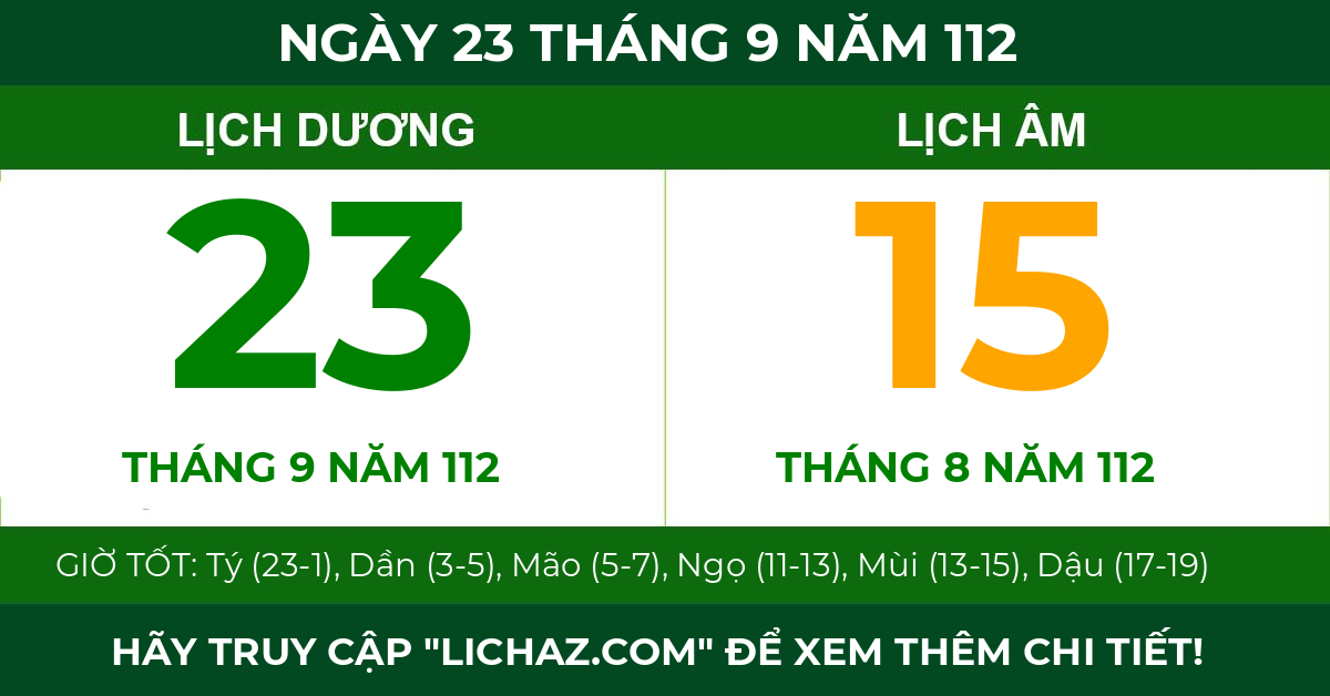 lịch âm ngày 23 tháng 9 năm 112