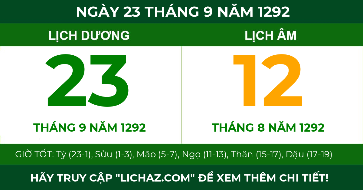 lịch âm ngày 23 tháng 9 năm 1292