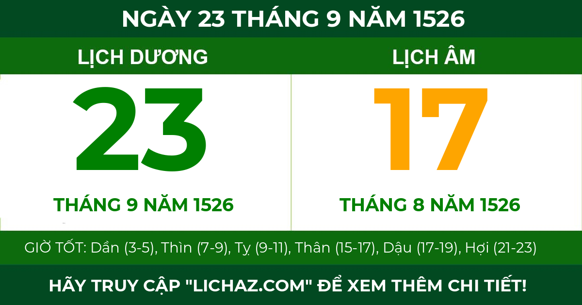 lịch âm ngày 23 tháng 9 năm 1526