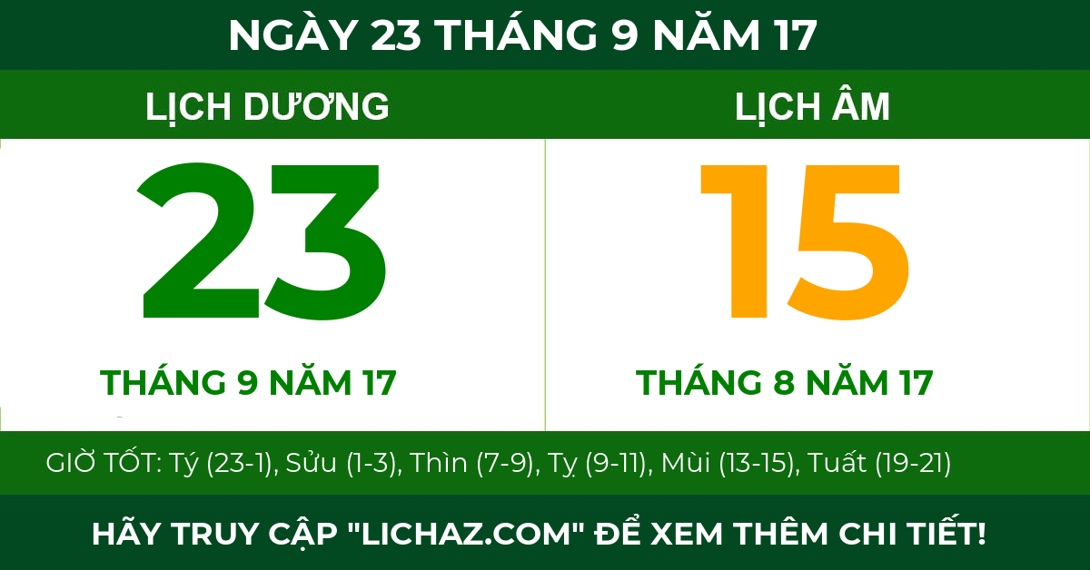 lịch âm ngày 23 tháng 9 năm 17
