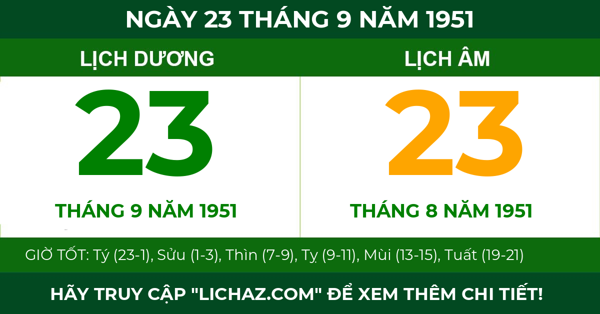 lịch âm ngày 23 tháng 9 năm 1951