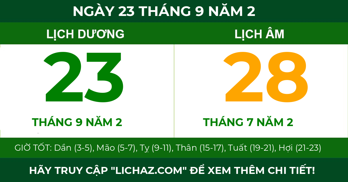 lịch âm ngày 23 tháng 9 năm 2