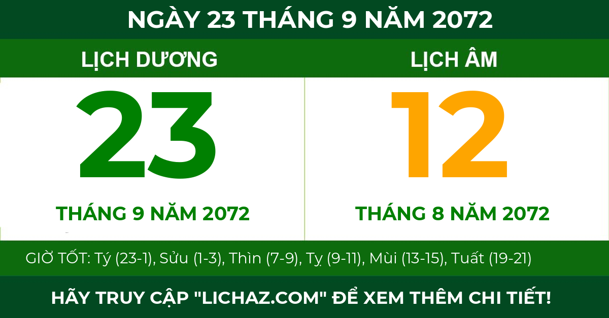 lịch âm ngày 23 tháng 9 năm 2072