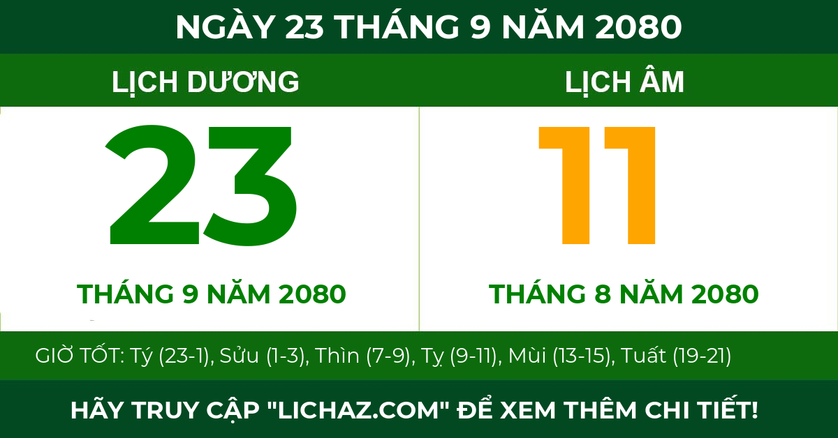 lịch âm ngày 23 tháng 9 năm 2080