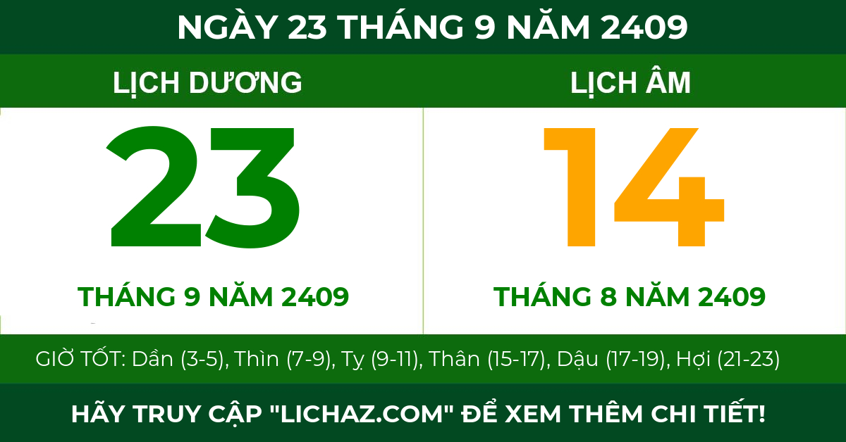 lịch âm ngày 23 tháng 9 năm 2409