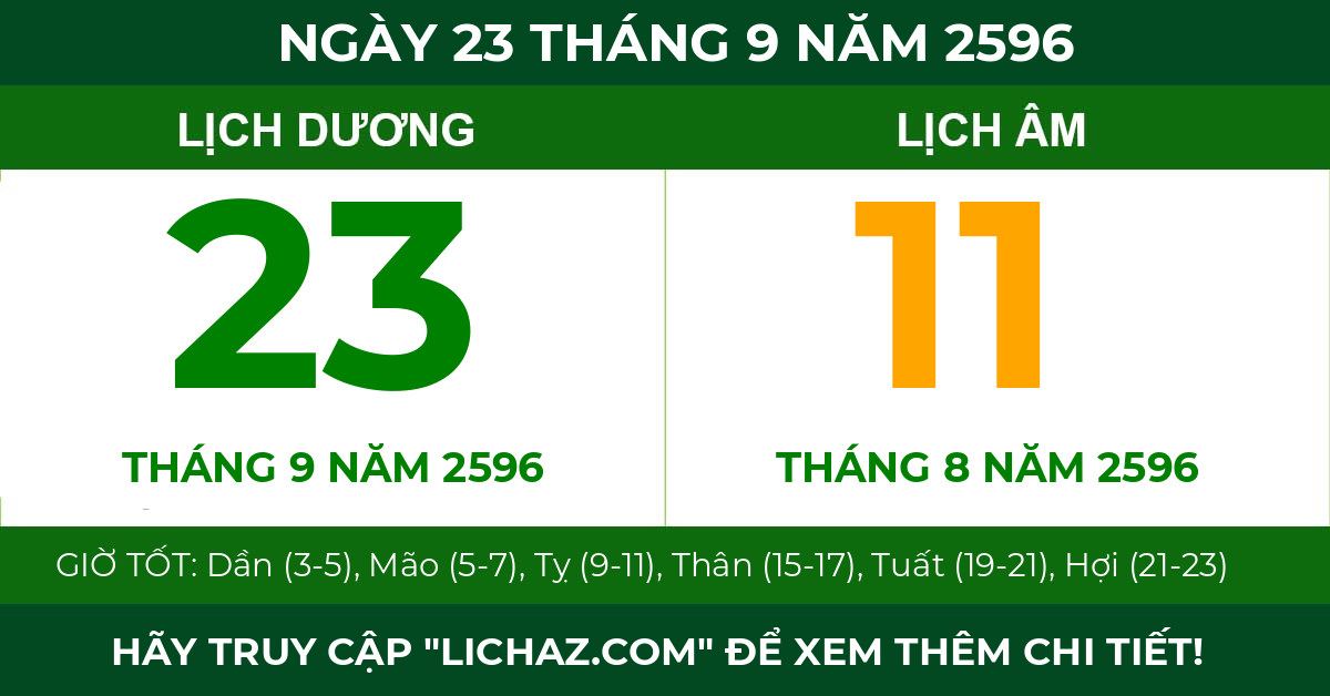 lịch âm ngày 23 tháng 9 năm 2596