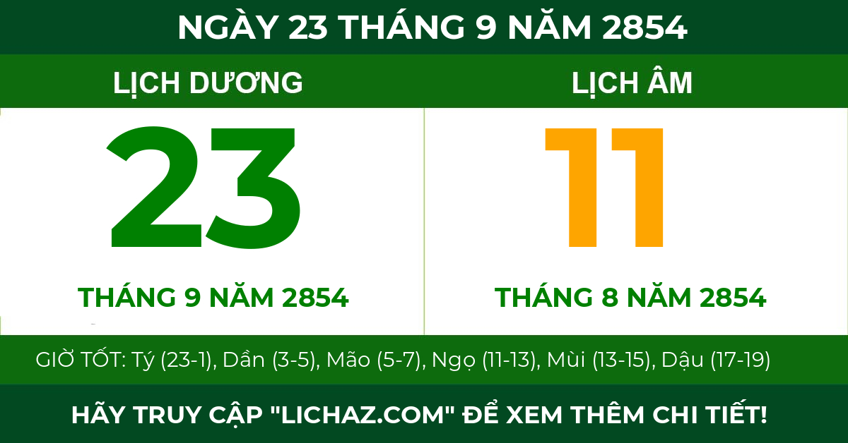 lịch âm ngày 23 tháng 9 năm 2854