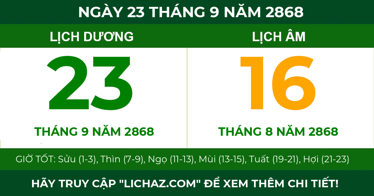 lịch âm ngày 23 tháng 9 năm 2868