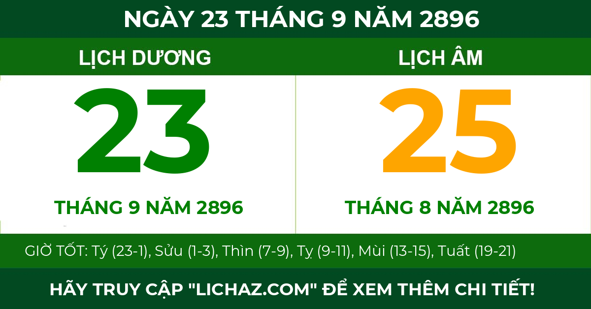 lịch âm ngày 23 tháng 9 năm 2896