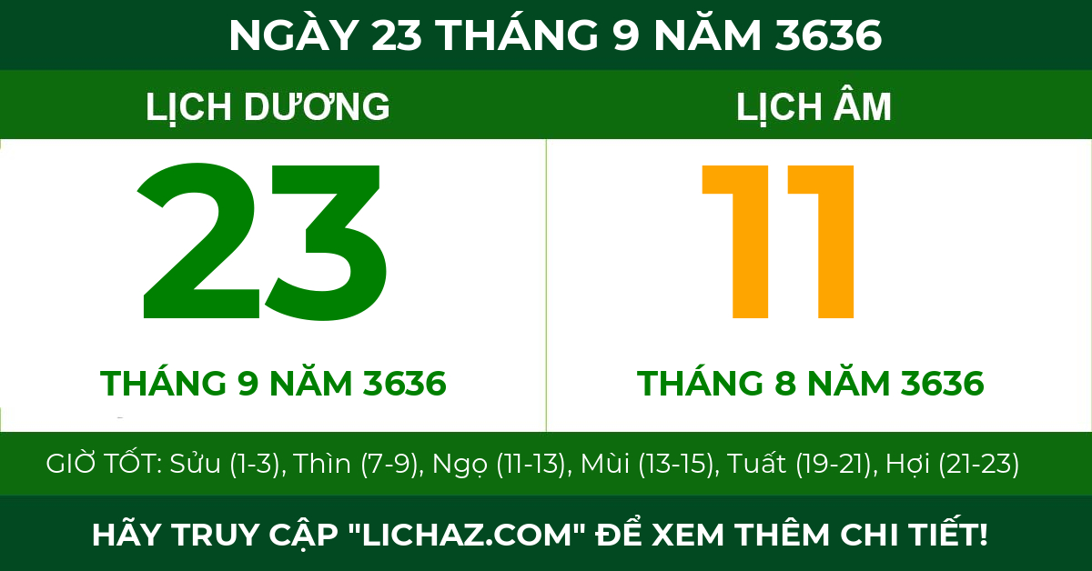 lịch âm ngày 23 tháng 9 năm 3636