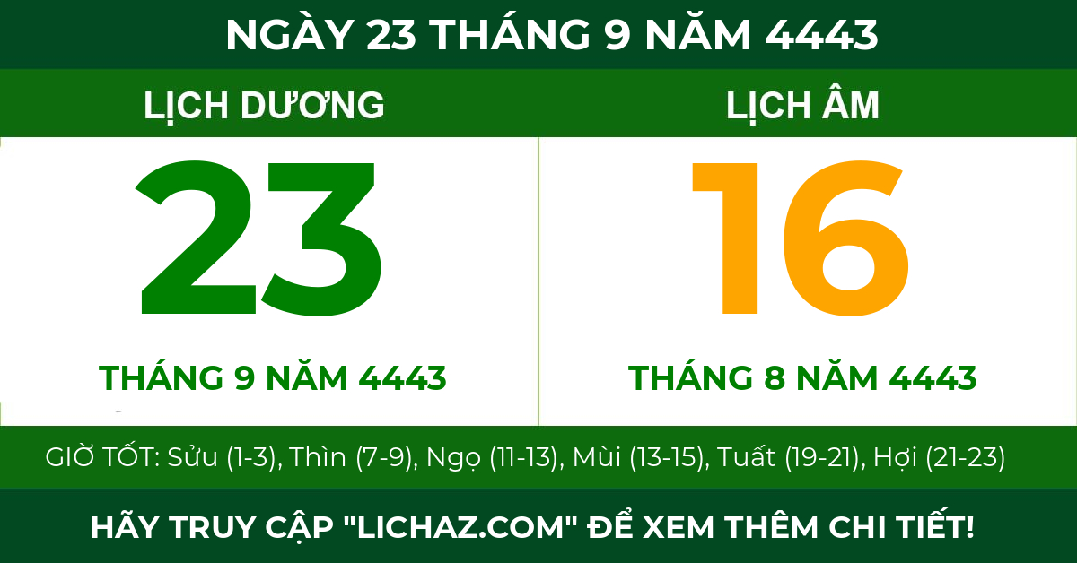 lịch âm ngày 23 tháng 9 năm 4443