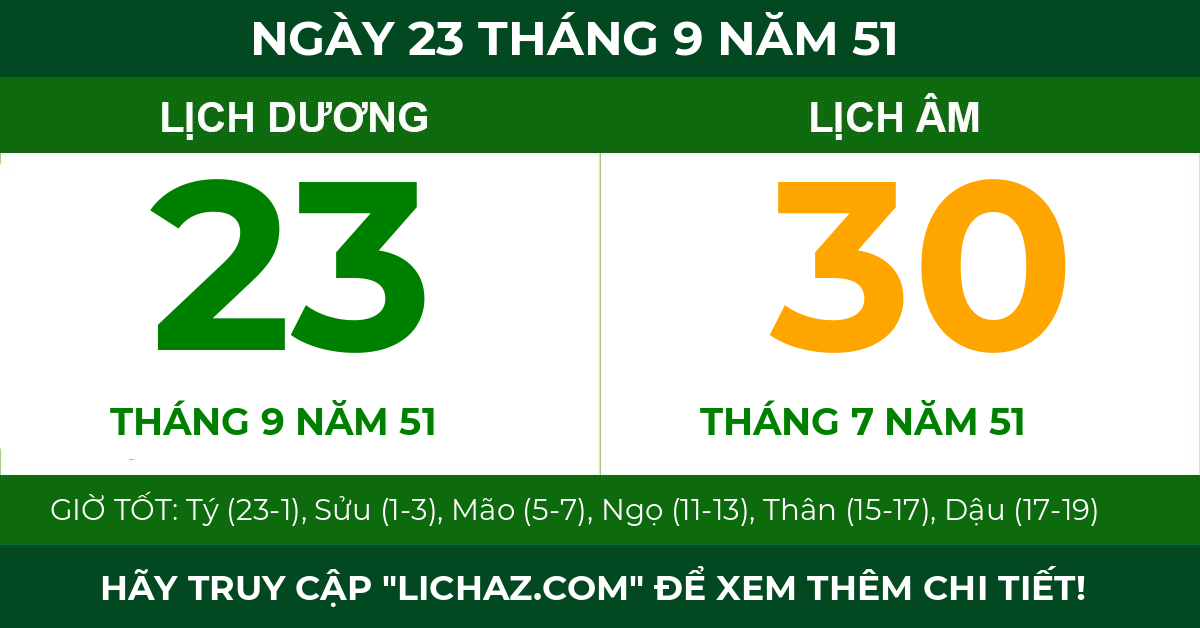 lịch âm ngày 23 tháng 9 năm 51