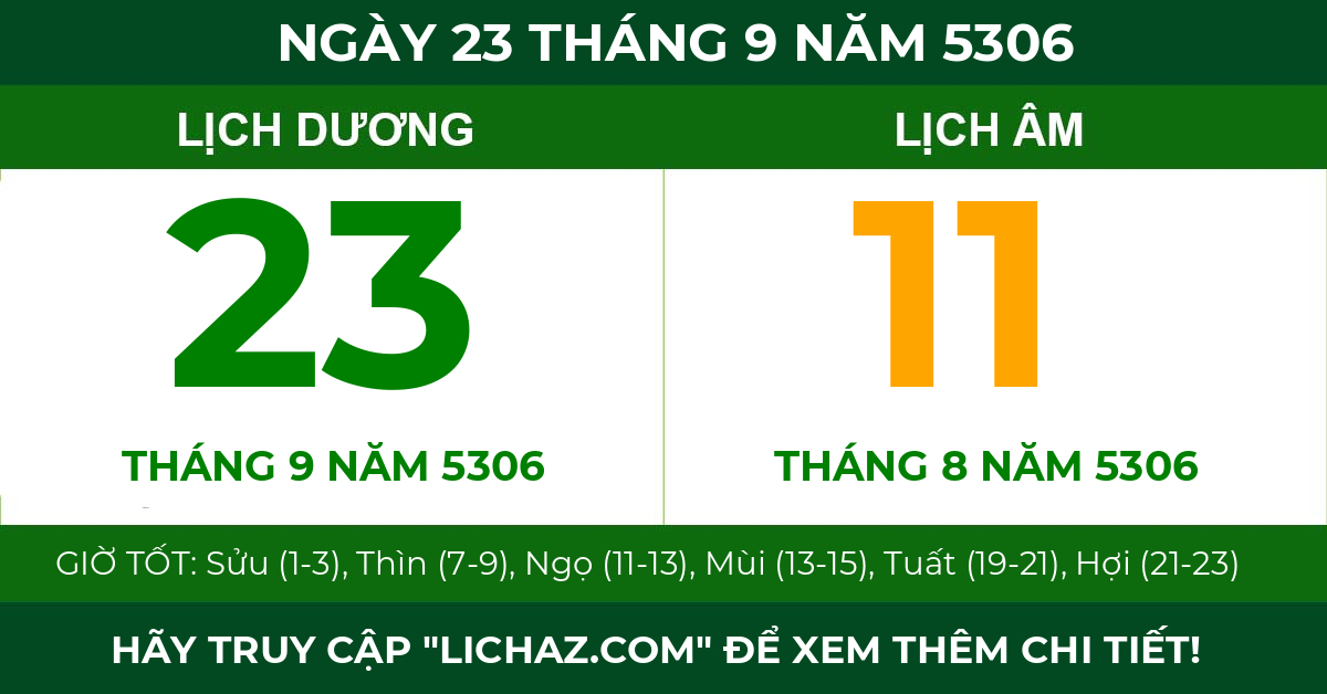 lịch âm ngày 23 tháng 9 năm 5306