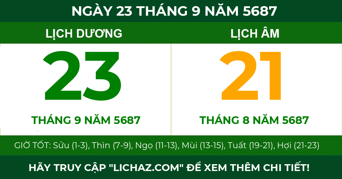 lịch âm ngày 23 tháng 9 năm 5687