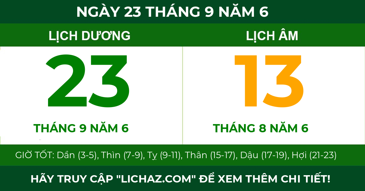 lịch âm ngày 23 tháng 9 năm 6