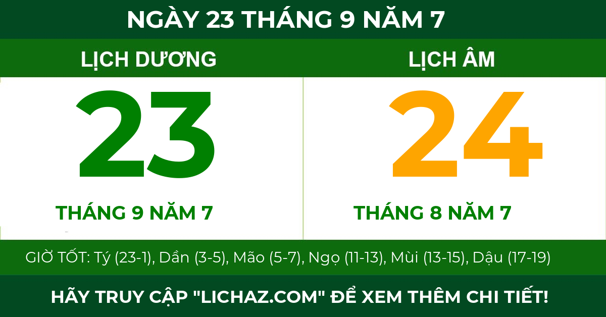 lịch âm ngày 23 tháng 9 năm 7