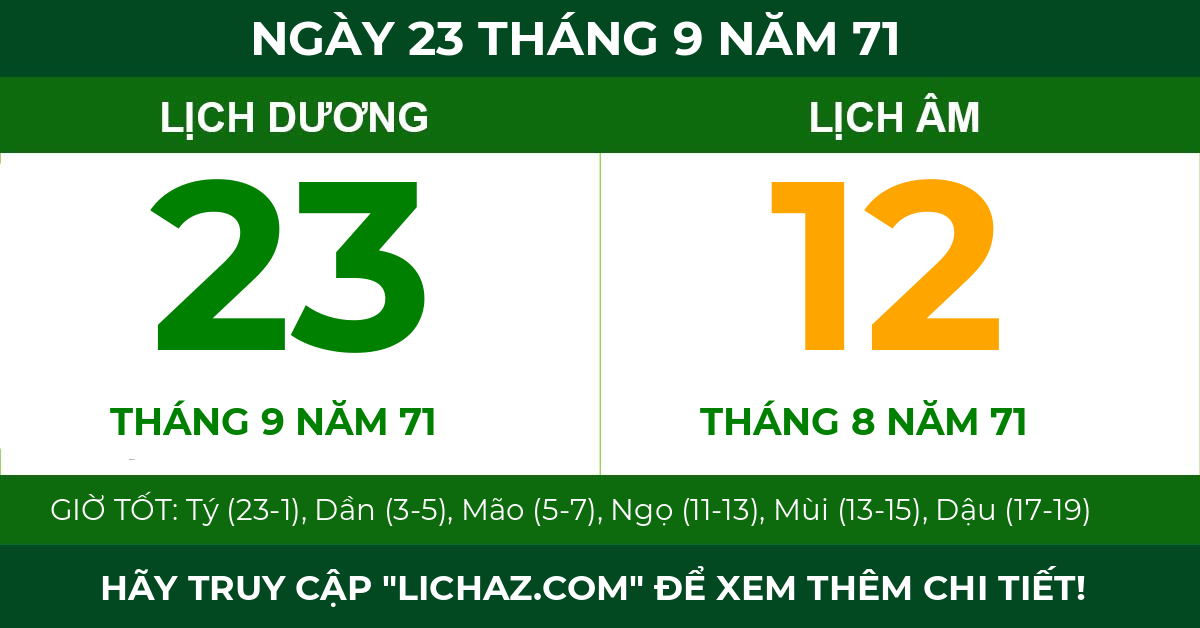 lịch âm ngày 23 tháng 9 năm 71