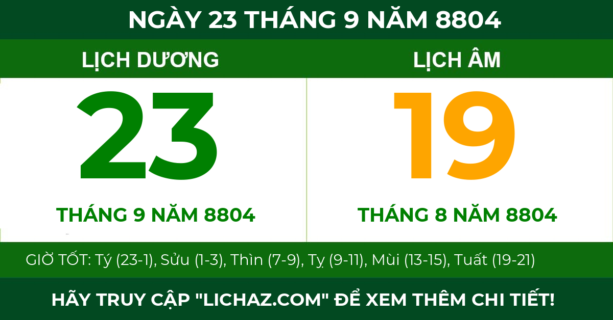 lịch âm ngày 23 tháng 9 năm 8804