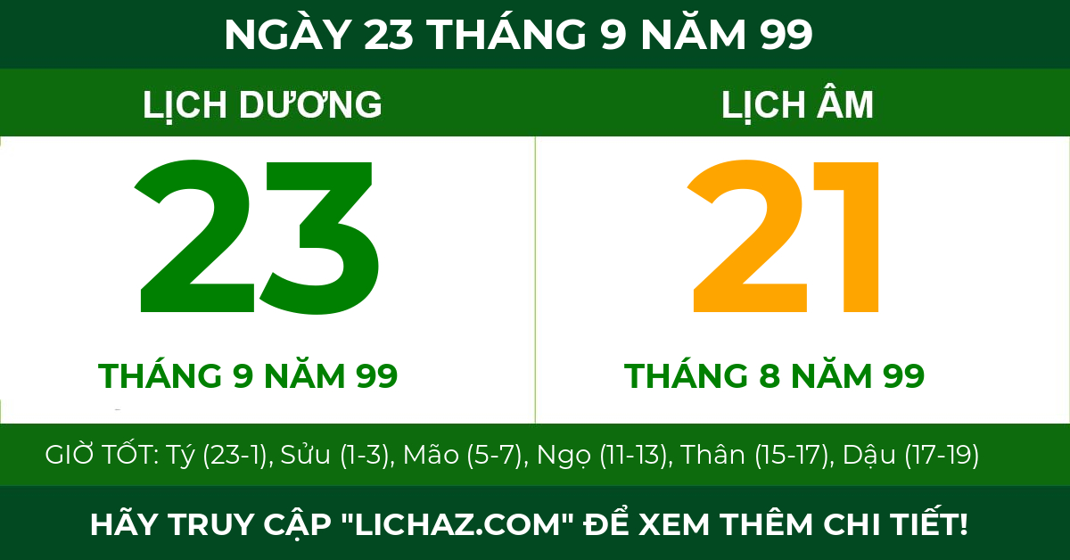 lịch âm ngày 23 tháng 9 năm 99