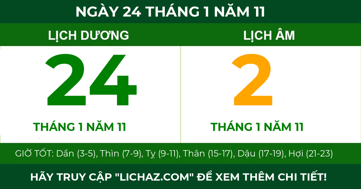 lịch âm ngày 24 tháng 1 năm 11
