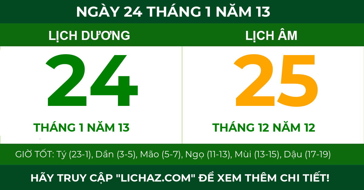 lịch âm ngày 24 tháng 1 năm 13