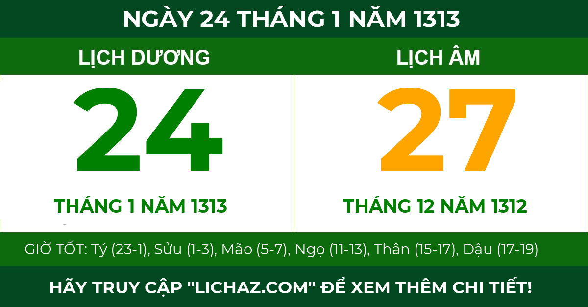 lịch âm ngày 24 tháng 1 năm 1313