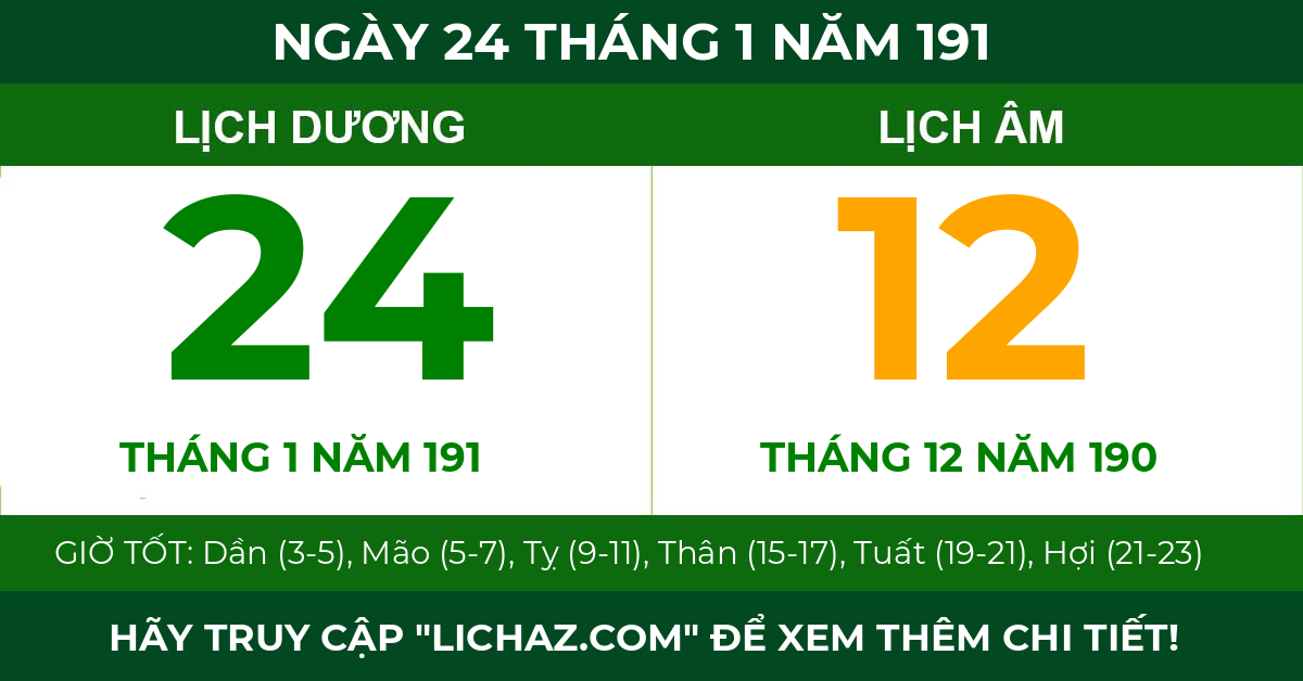 lịch âm ngày 24 tháng 1 năm 191