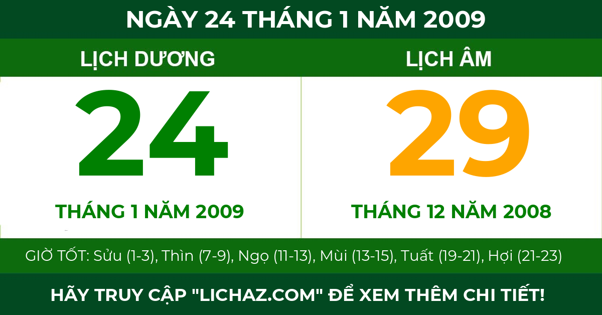 lịch âm ngày 24 tháng 1 năm 2009